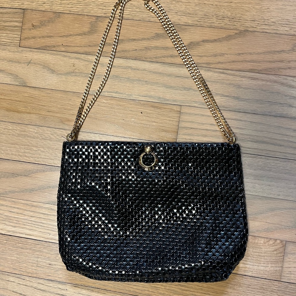 Whiting and Davis vintage Black Chain mesh Shoulder Bag with Gold Hardware
